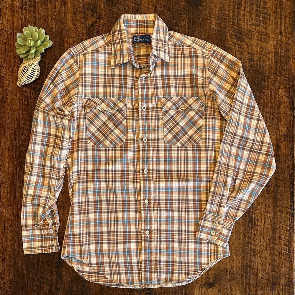 JCPenney | VTG Plain Pockets Men's Plaid Button Down Shirt L/S Western, Size MT
